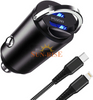 Mini USB C Car Charger with Lightning Cable, 40W(PD20W+20W) Dual Port Fast Car Charger All Metal Car Adapter